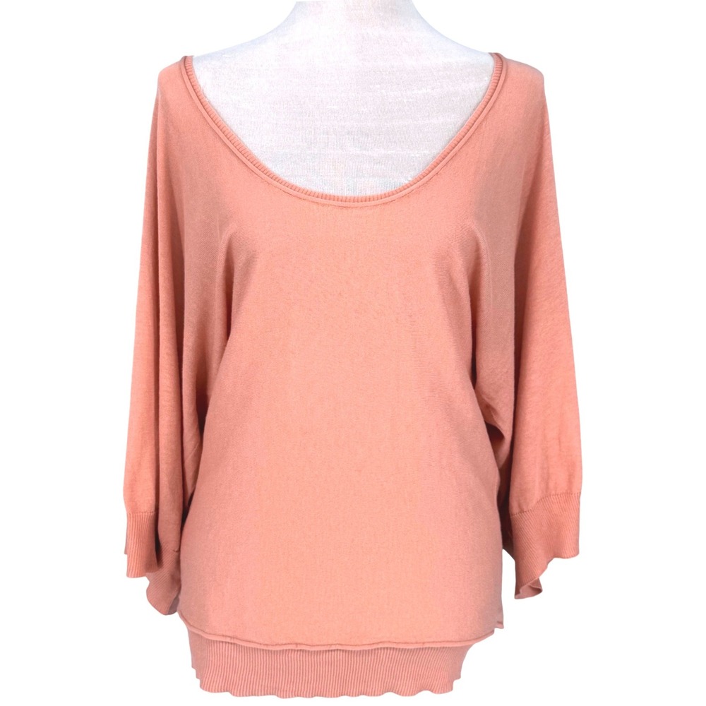BCBGIRLS Pink Shell Cotton Dolman‎ Sleeve Scoop Neck Sweater NWT L Lightweight